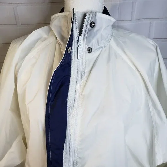 Vintage Unisex White Nylon Rain Jacket XL 2XL XXL Coat Zip & Snap Oversized - Picture 10 of 11